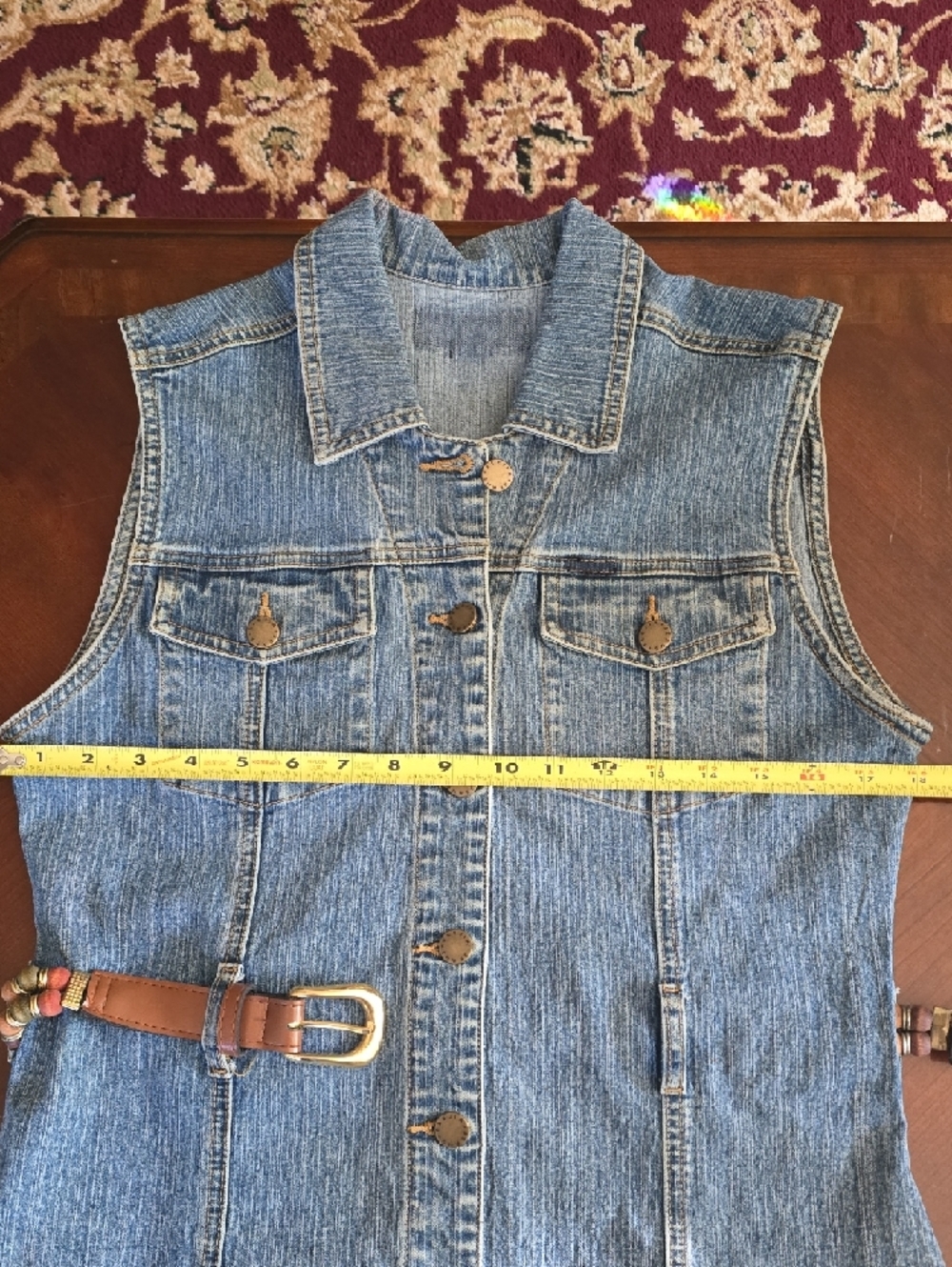 Denim Sleeveless Vest with Brown Belt.. So Cute! - Picture 4 of 9